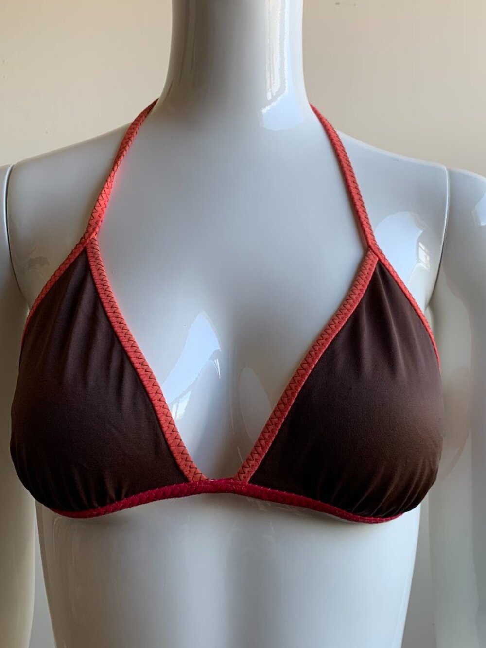 billabong retro brown & orange trim triangle bikini top